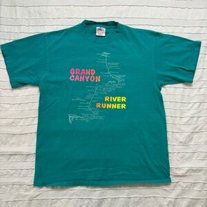 Vintage Grand Canyon River Runner Single Stitch Oneita Pink Green T-Shirt Mens L